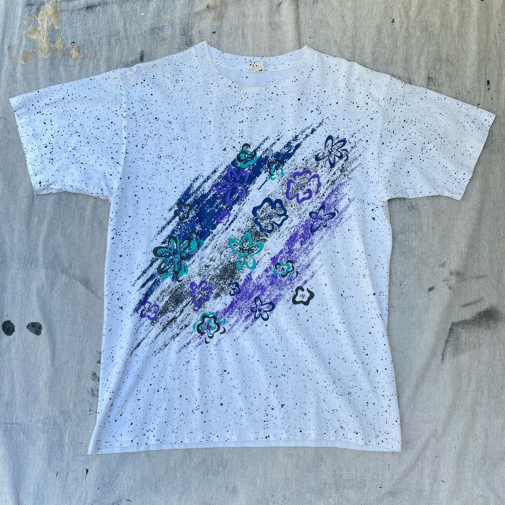 Vintage 90s Unique Splatter Graphic All Over Print Single Stitch t-shirt